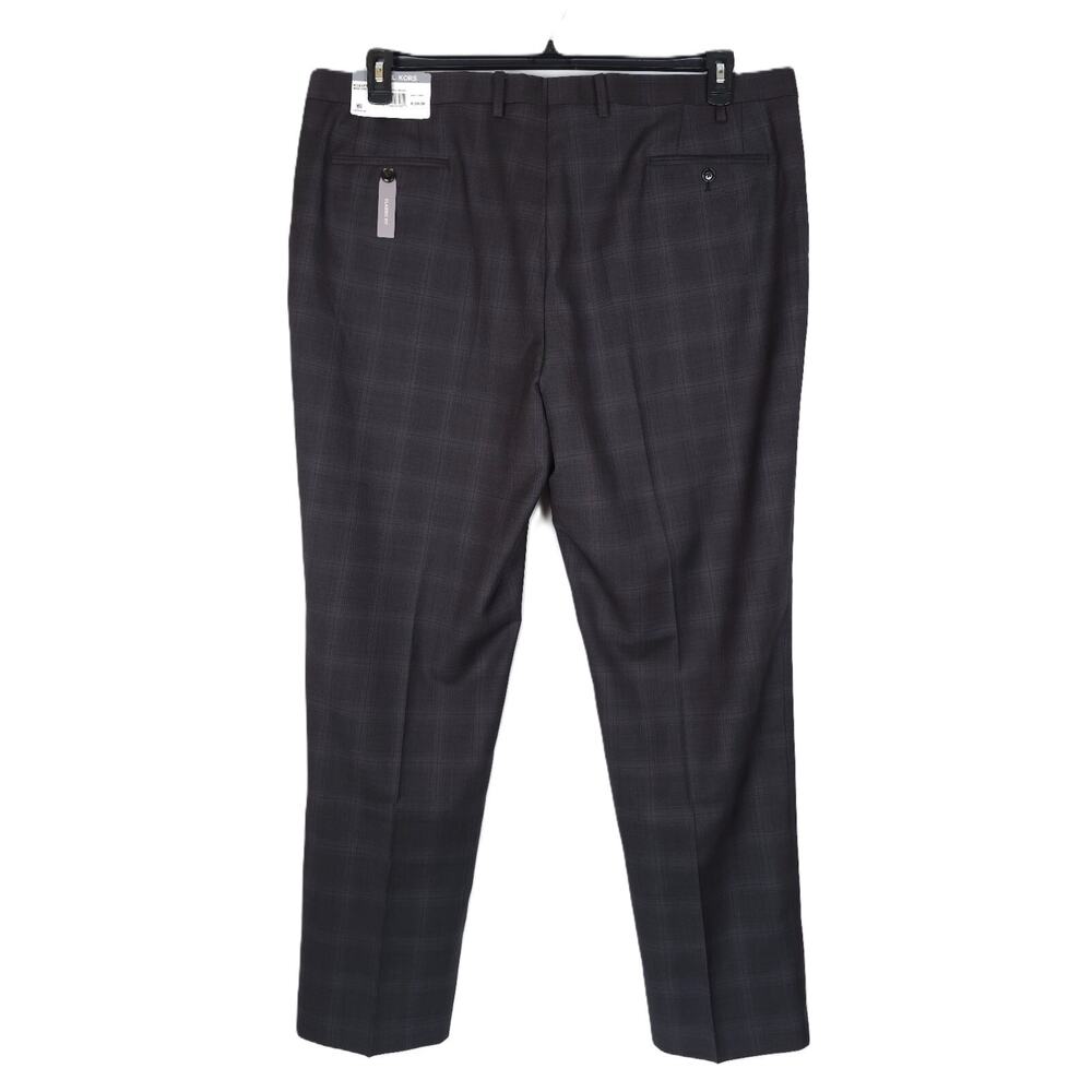 Michael Kors Mens Classic Fit Suit Pants 44x32 Charcoal Brown Plaid Stretch Wool - Picture 3 of 10